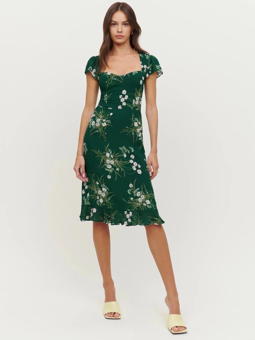 Reformation Rosi Dress Buena Green Sweetheart Neck Cut Out Back Size 8